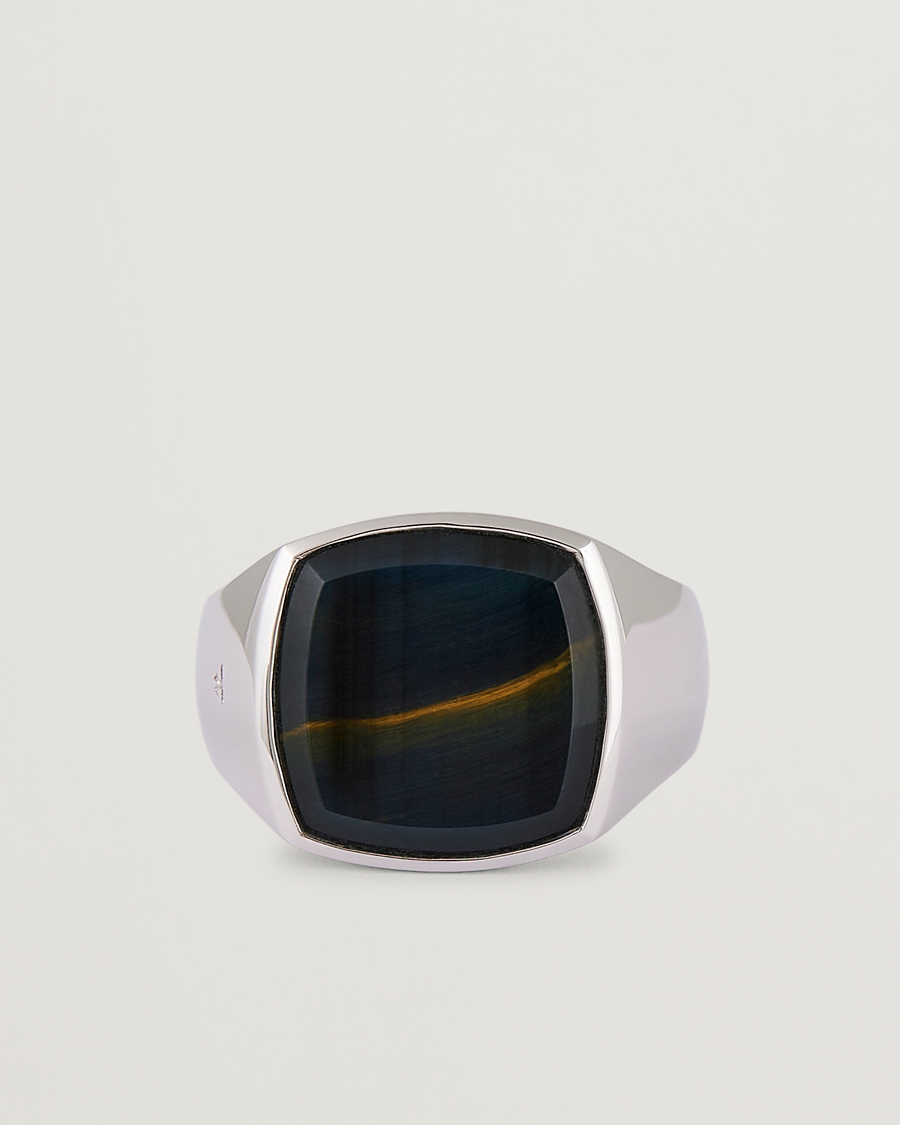 Uomini | Gioielli | Tom Wood | Cushion Blue Hawk Eye Ring Silver