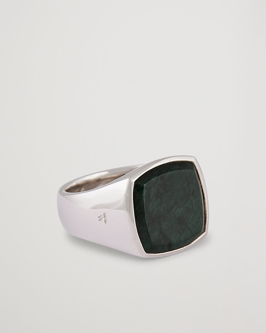 Uomini | Tom Wood Cushion Green Marble Ring Silver | Tom Wood | Cushion Green Marble Ring Silver