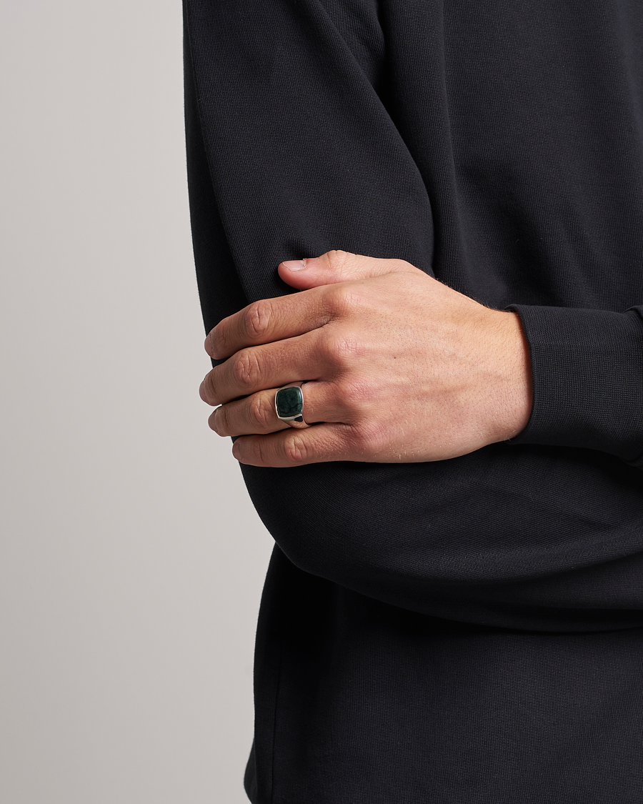 Uomini | Tom Wood Cushion Green Marble Ring Silver | Tom Wood | Cushion Green Marble Ring Silver