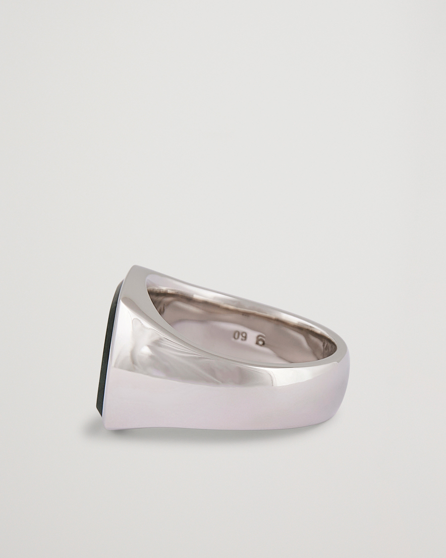 Uomini | Tom Wood Cushion Green Marble Ring Silver | Tom Wood | Cushion Green Marble Ring Silver