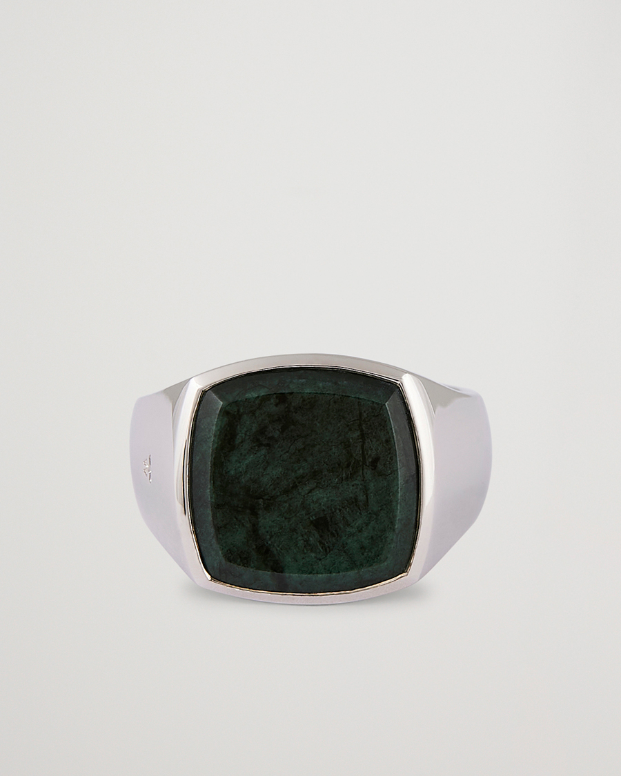 Uomini | Tom Wood Cushion Green Marble Ring Silver | Tom Wood | Cushion Green Marble Ring Silver