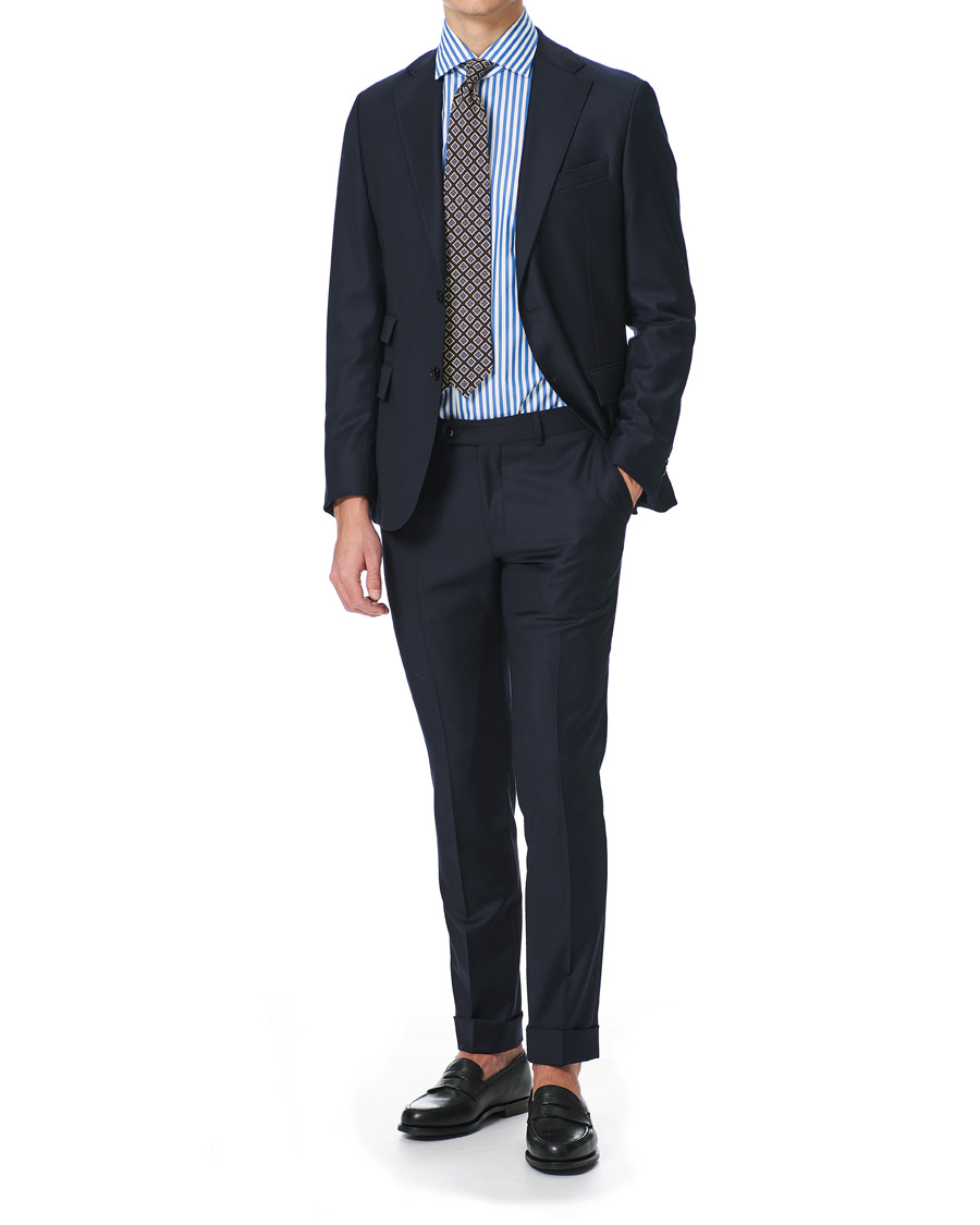 Uomini | Camicie | Mazzarelli | Soft Cotton Cut Away Shirt Blue/White