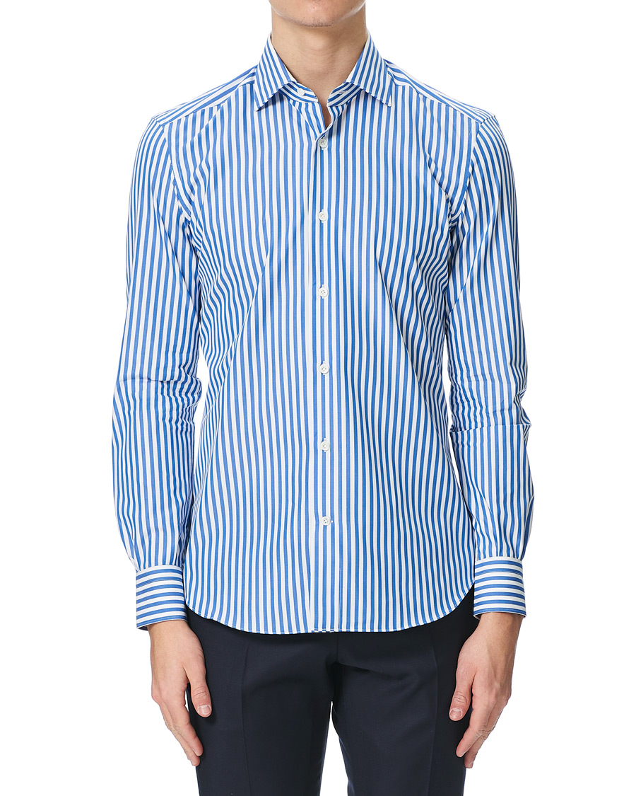 Uomini | Camicie | Mazzarelli | Soft Cotton Cut Away Shirt Blue/White