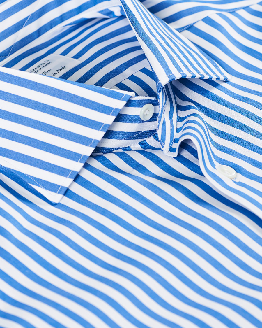 Uomini | Camicie | Mazzarelli | Soft Cotton Cut Away Shirt Blue/White