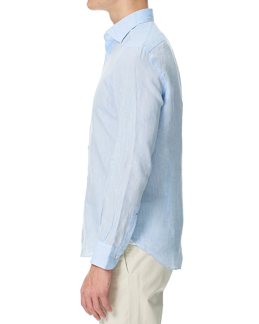 Uomini | Camicie | Mazzarelli | Linen Cut Away Shirt Light Blue