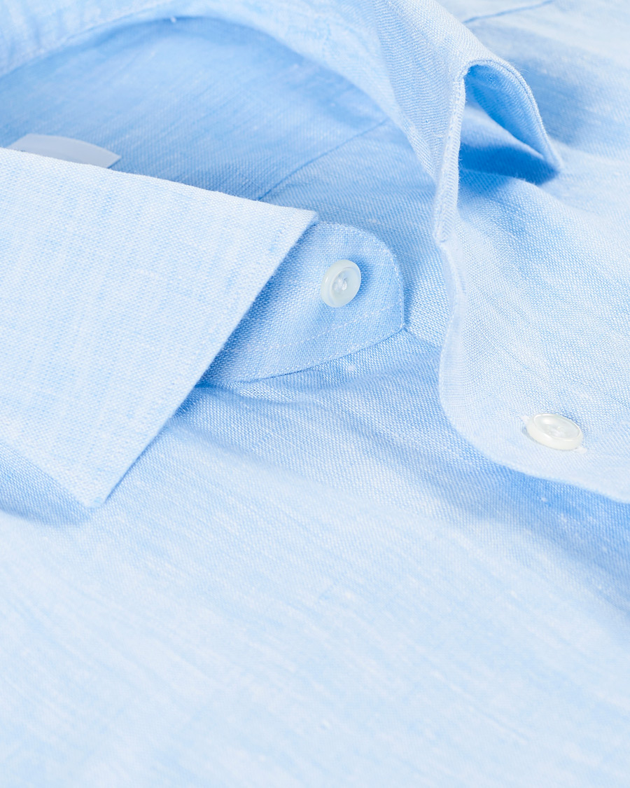 Uomini | Camicie | Mazzarelli | Linen Cut Away Shirt Light Blue