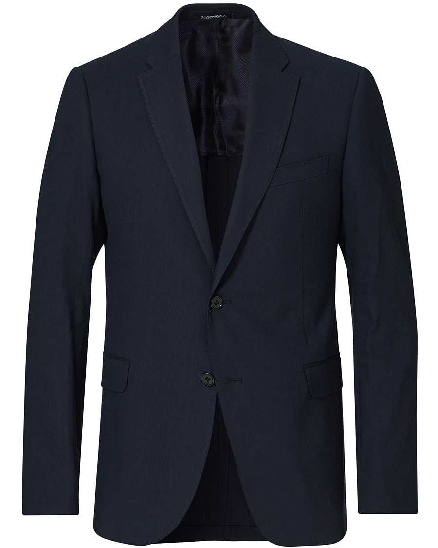 Uomini | Blazers | Emporio Armani | Slim Fit Techno Linen Stretch Blazer Navy