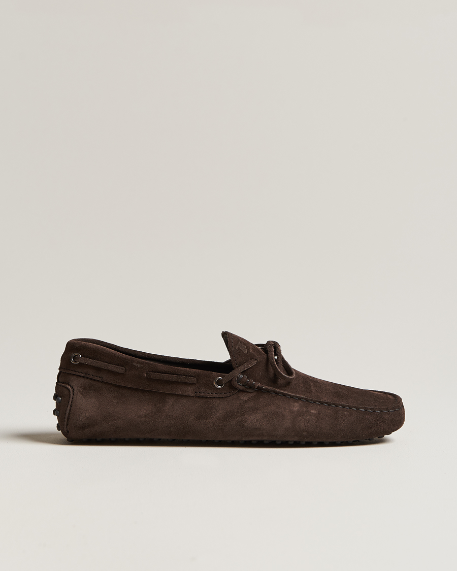 Uomini | Tod's Lacetto Gommino Carshoe Dark Brown Suede | Tod's | Lacetto Gommino Carshoe Dark Brown Suede