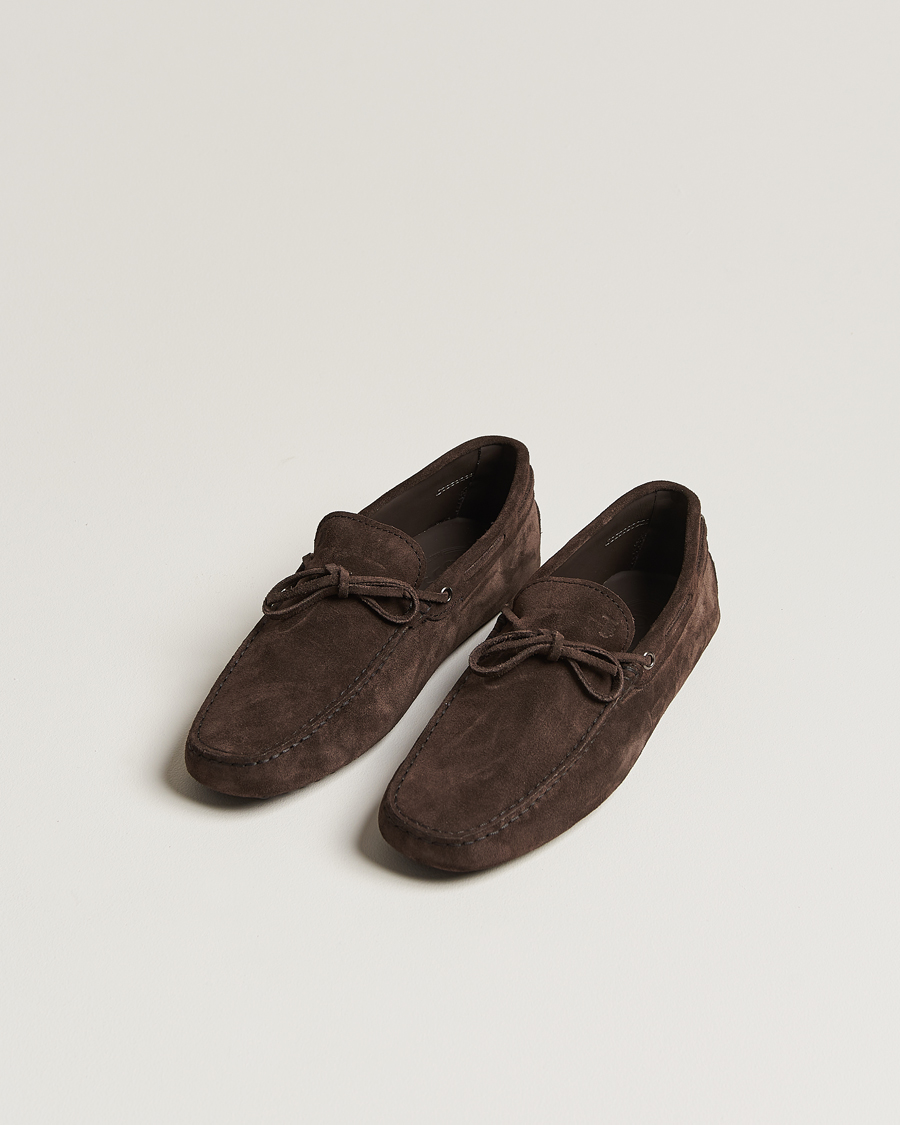 Uomini | Tod's Lacetto Gommino Carshoe Dark Brown Suede | Tod's | Lacetto Gommino Carshoe Dark Brown Suede