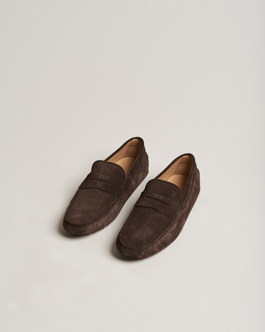 Uomini | Tod's Gommino Carshoe Dark Brown Suede | Tod's | Gommino Carshoe Dark Brown Suede
