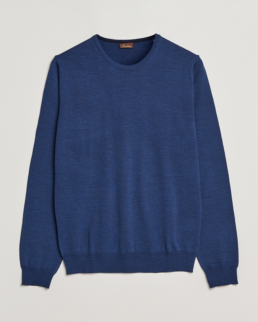 Uomini | Maglieria | Stenströms | Merino Crew Neck Blue
