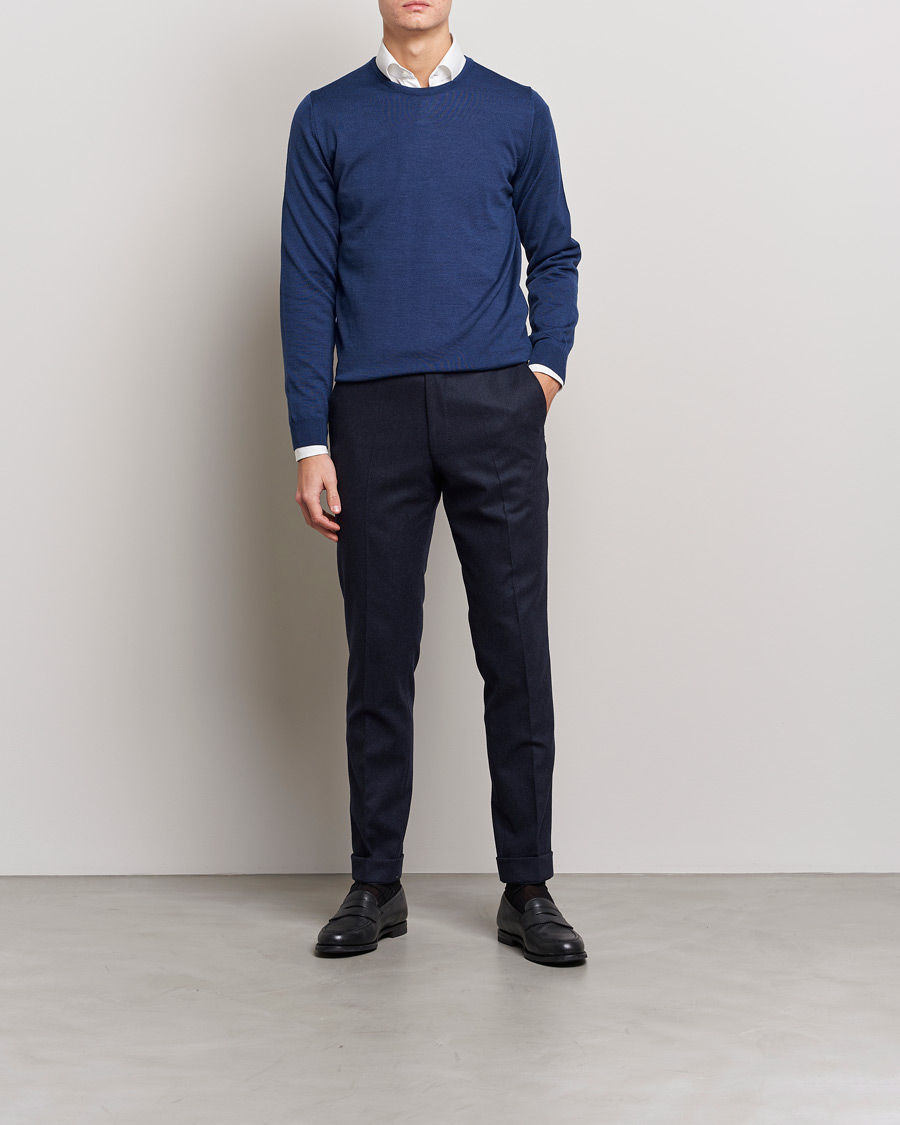 Uomini | Maglieria | Stenströms | Merino Crew Neck Blue