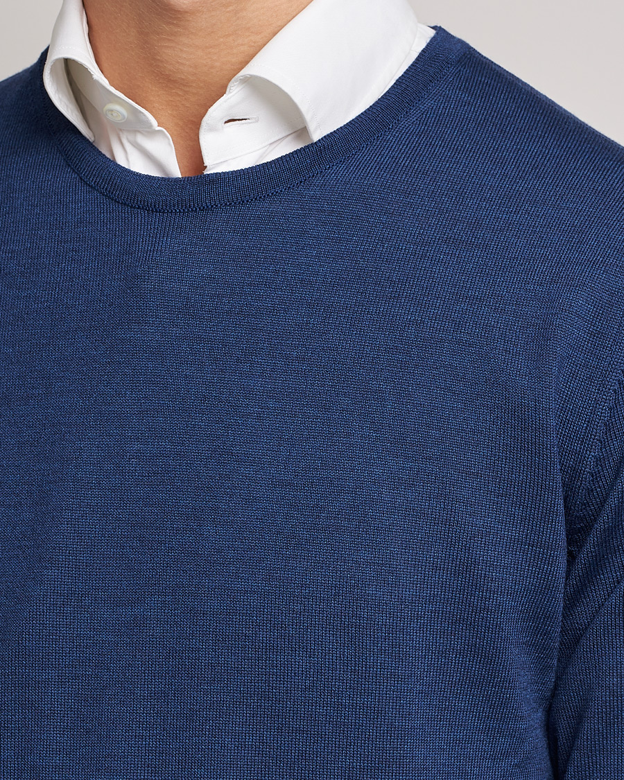 Uomini | Maglieria | Stenströms | Merino Crew Neck Blue