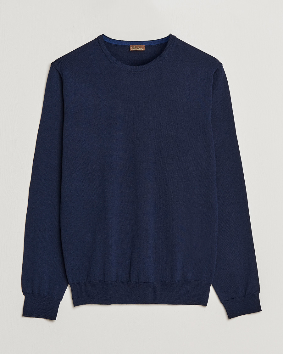 Uomini | Maglieria | Stenströms | Merino Crew Neck Navy