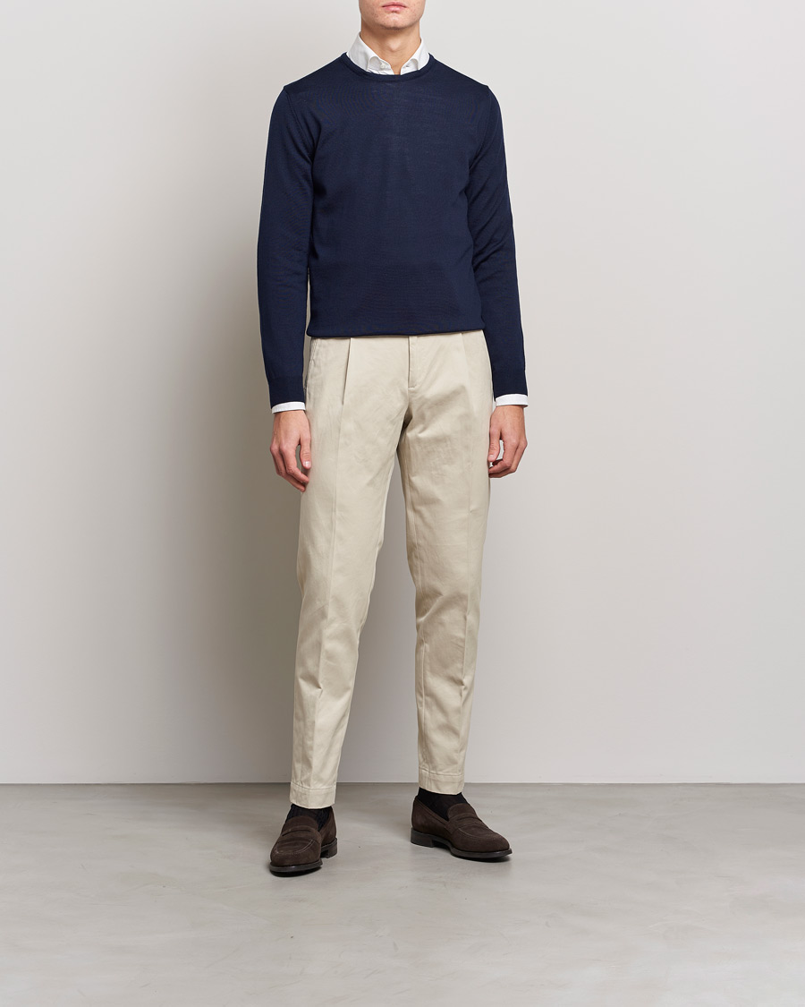 Uomini | Maglieria | Stenströms | Merino Crew Neck Navy