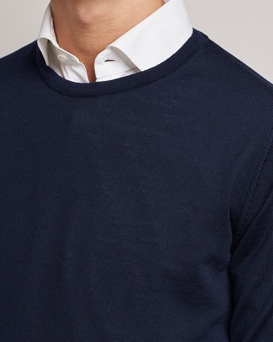 Uomini | Maglieria | Stenströms | Merino Crew Neck Navy