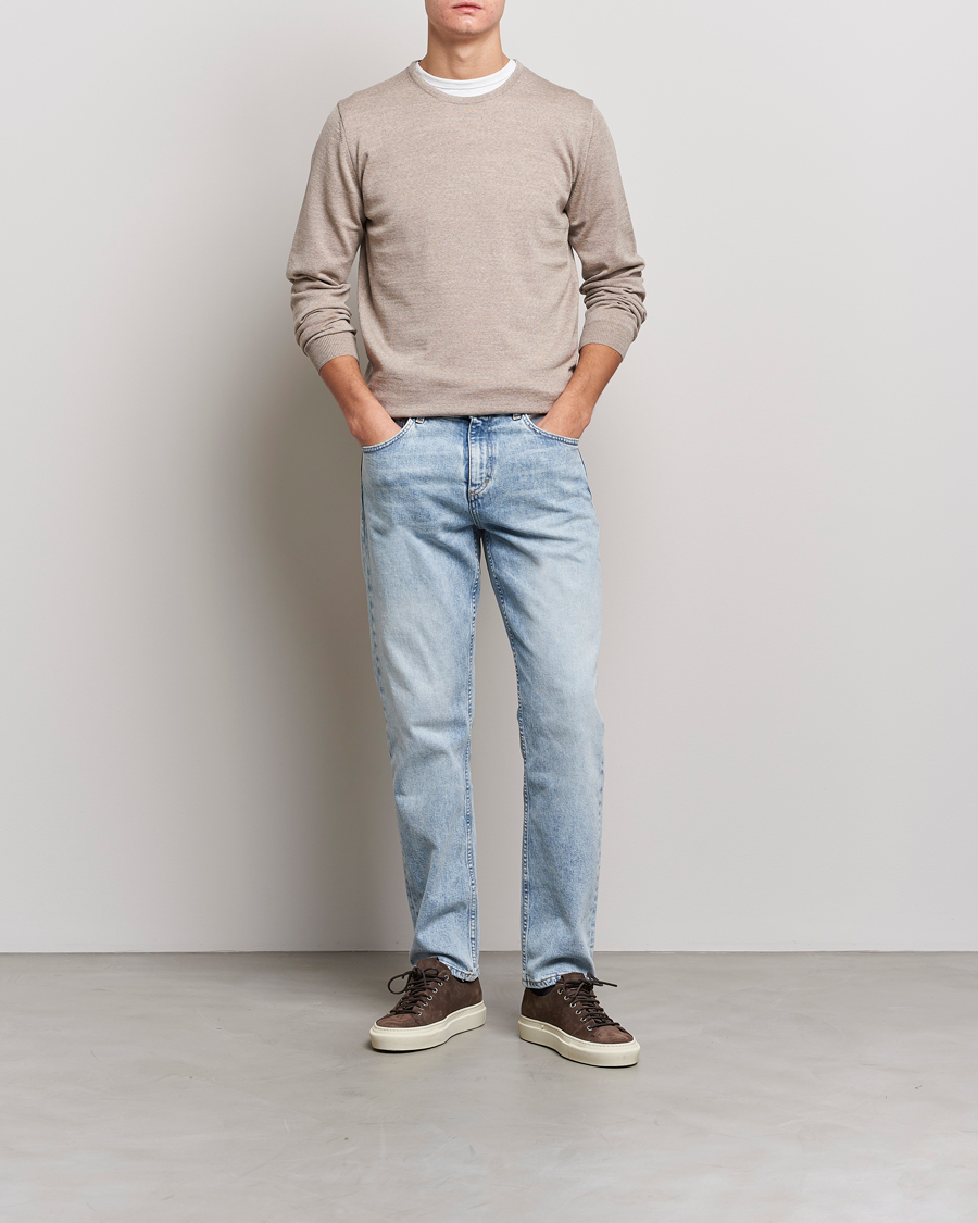 Uomini | Maglieria | Stenströms | Merino Crew Neck Sand