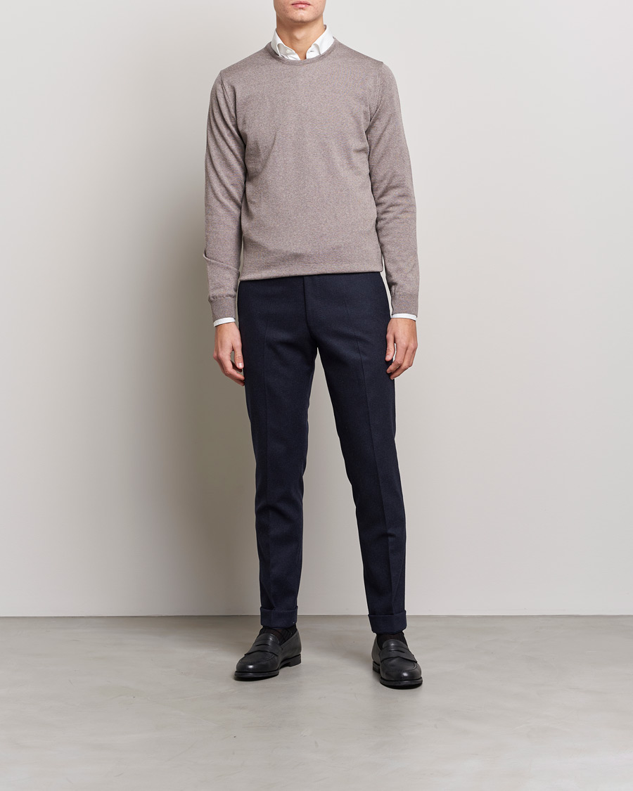 Uomini | Maglieria | Stenströms | Merino Crew Neck Mud Brown