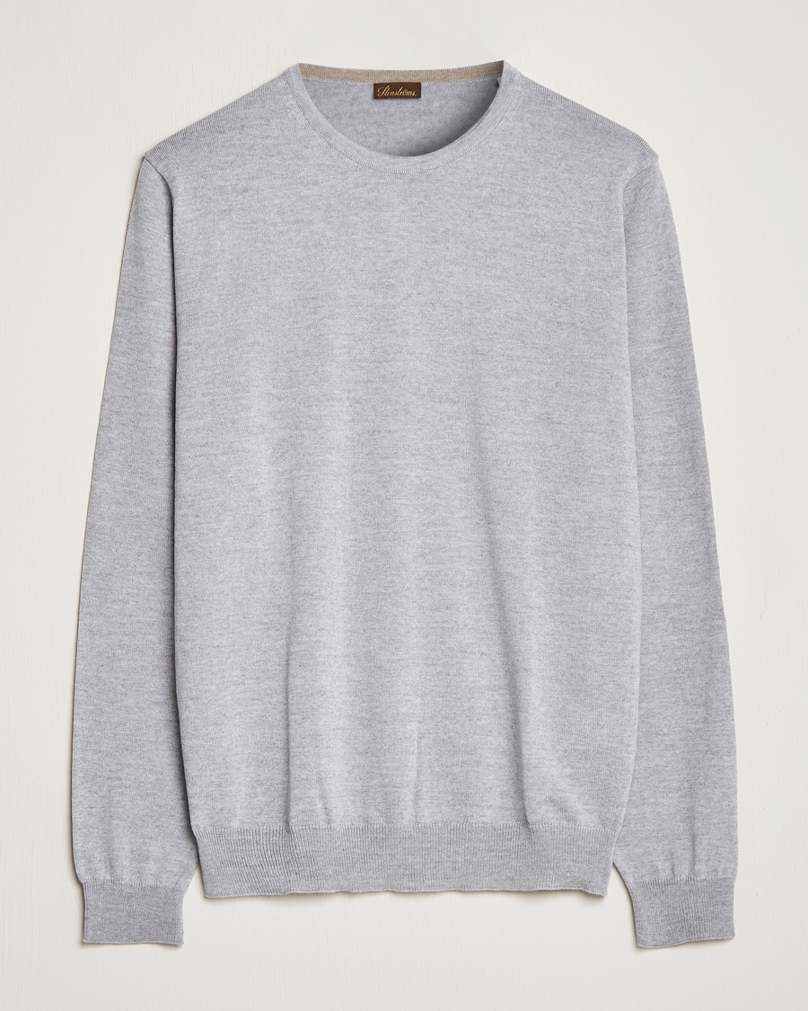 Uomini | Maglieria | Stenströms | Merino Crew Neck Light Grey