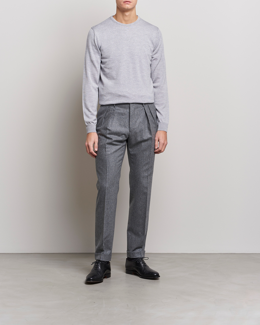 Uomini | Maglieria | Stenströms | Merino Crew Neck Light Grey
