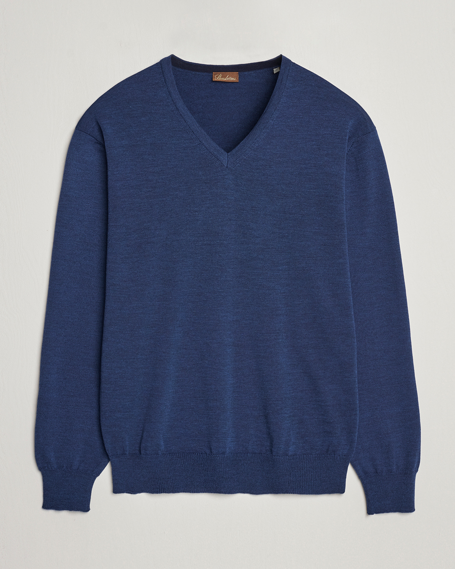 Uomini | Maglieria | Stenströms | Merino V-Neck Blue