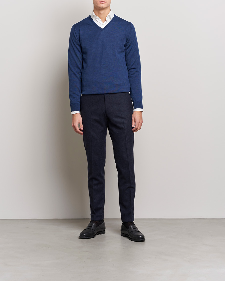 Uomini | Maglieria | Stenströms | Merino V-Neck Blue