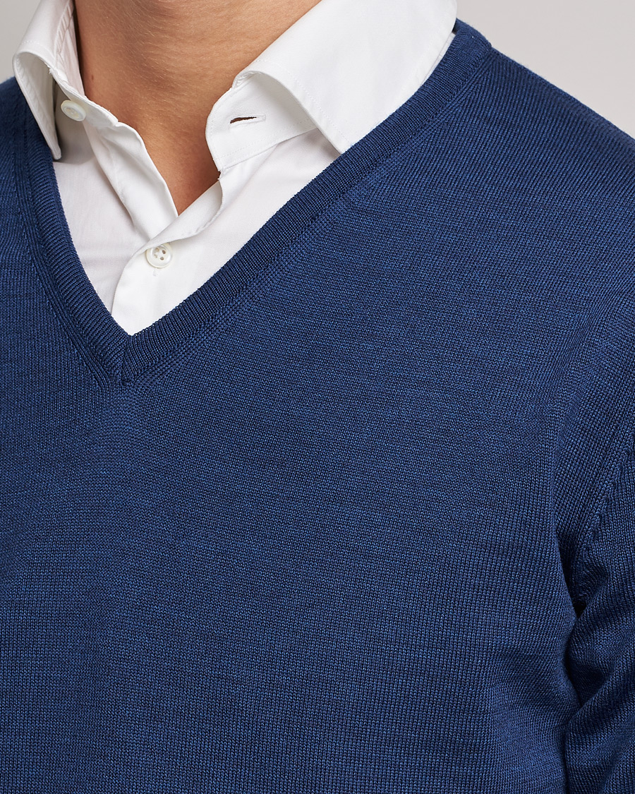 Uomini | Maglieria | Stenströms | Merino V-Neck Blue