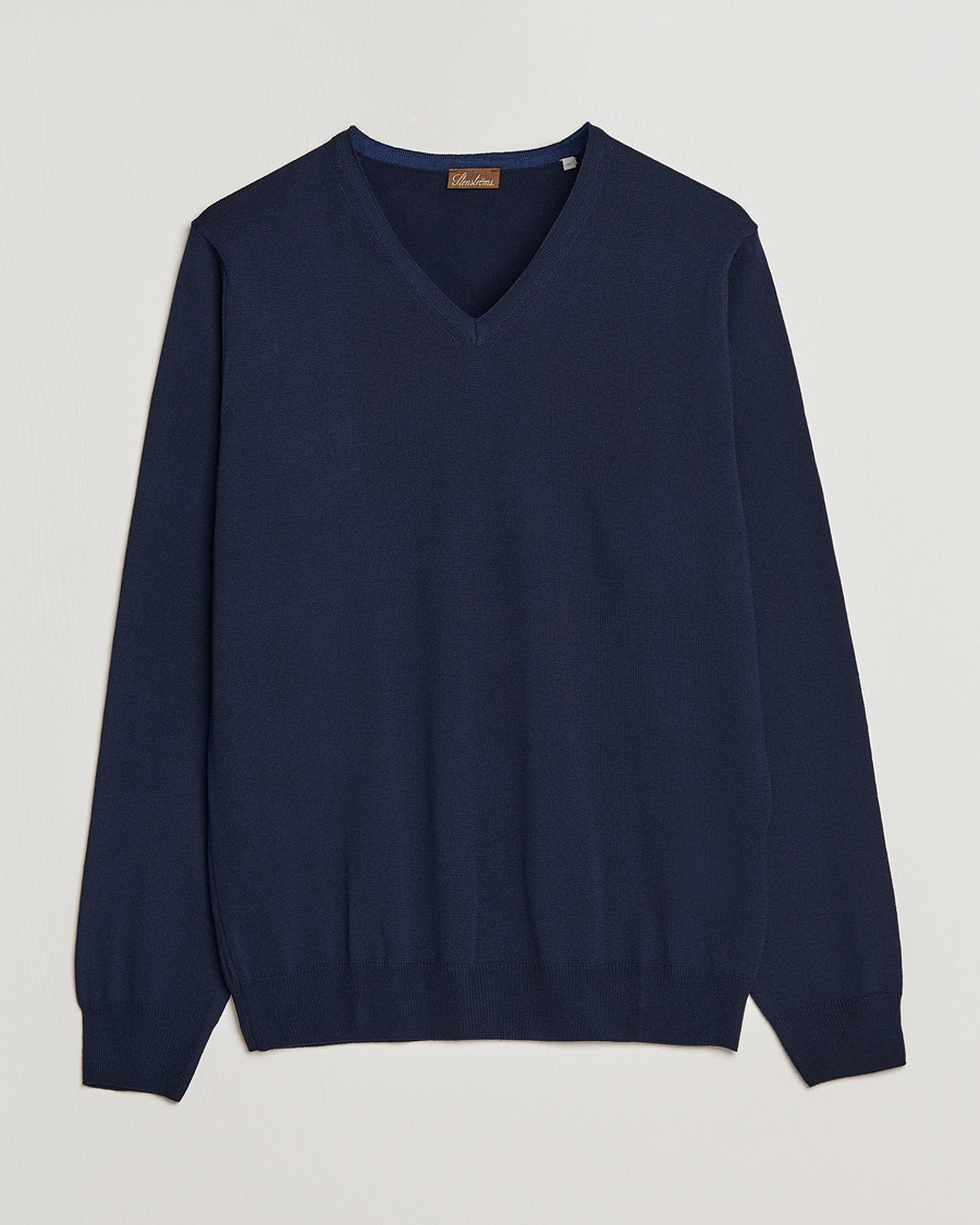 Uomini | Maglieria | Stenströms | Merino V-Neck Navy