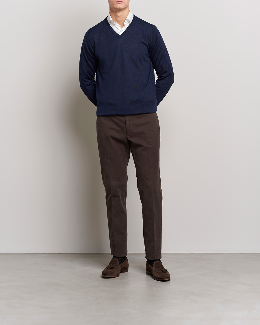 Uomini | Maglieria | Stenströms | Merino V-Neck Navy
