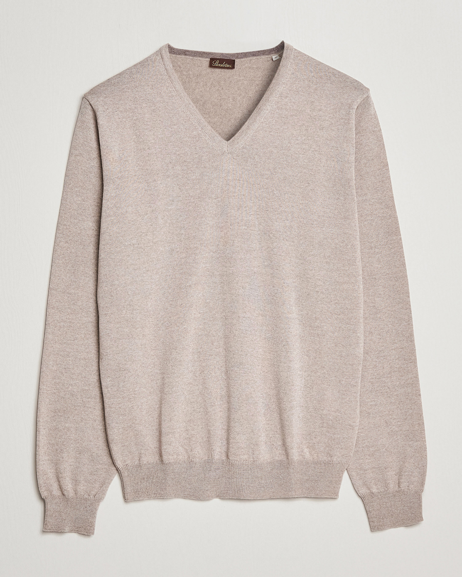 Uomini | Maglieria | Stenströms | Merino V-Neck Sand