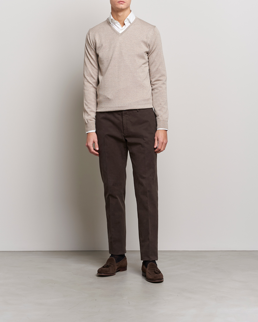 Uomini | Maglieria | Stenströms | Merino V-Neck Sand