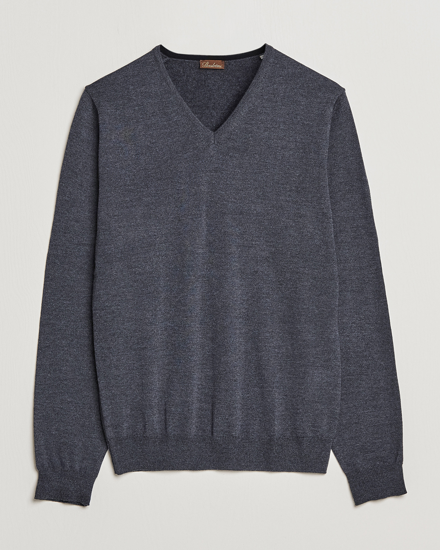 Uomini | Maglieria | Stenströms | Merino V-Neck Anthracite