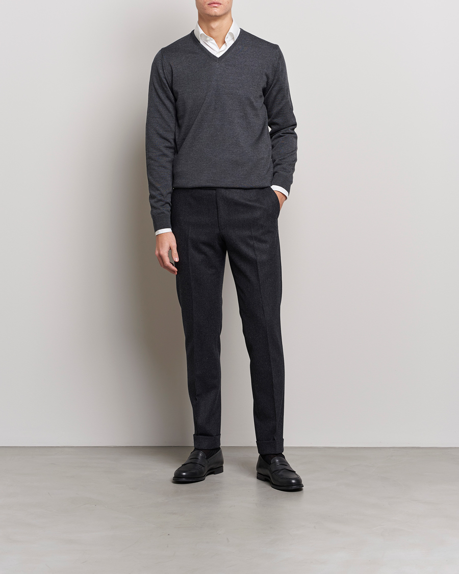 Uomini | Maglieria | Stenströms | Merino V-Neck Anthracite