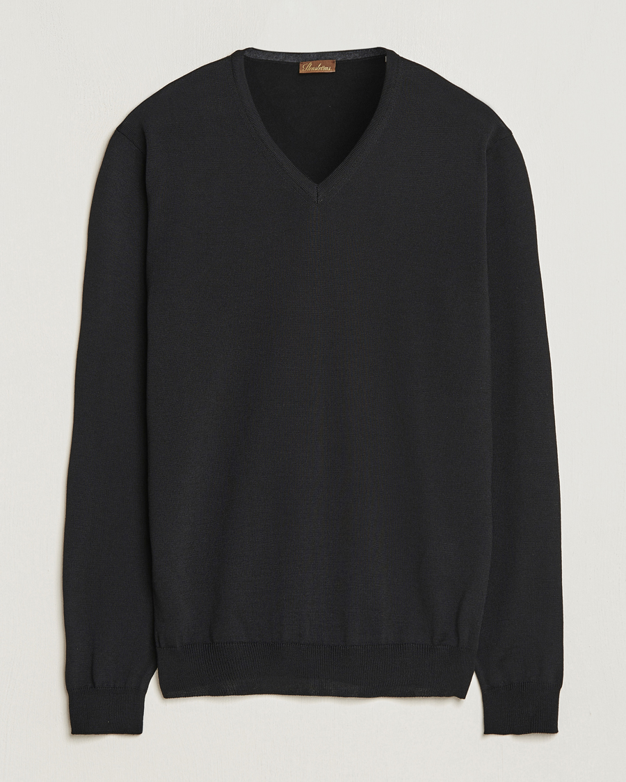 Uomini | Maglieria | Stenströms | Merino V-Neck Black