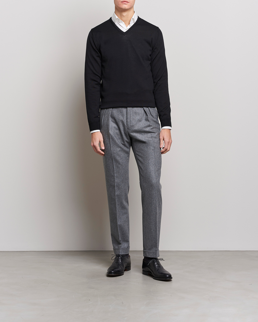 Uomini | Maglieria | Stenströms | Merino V-Neck Black