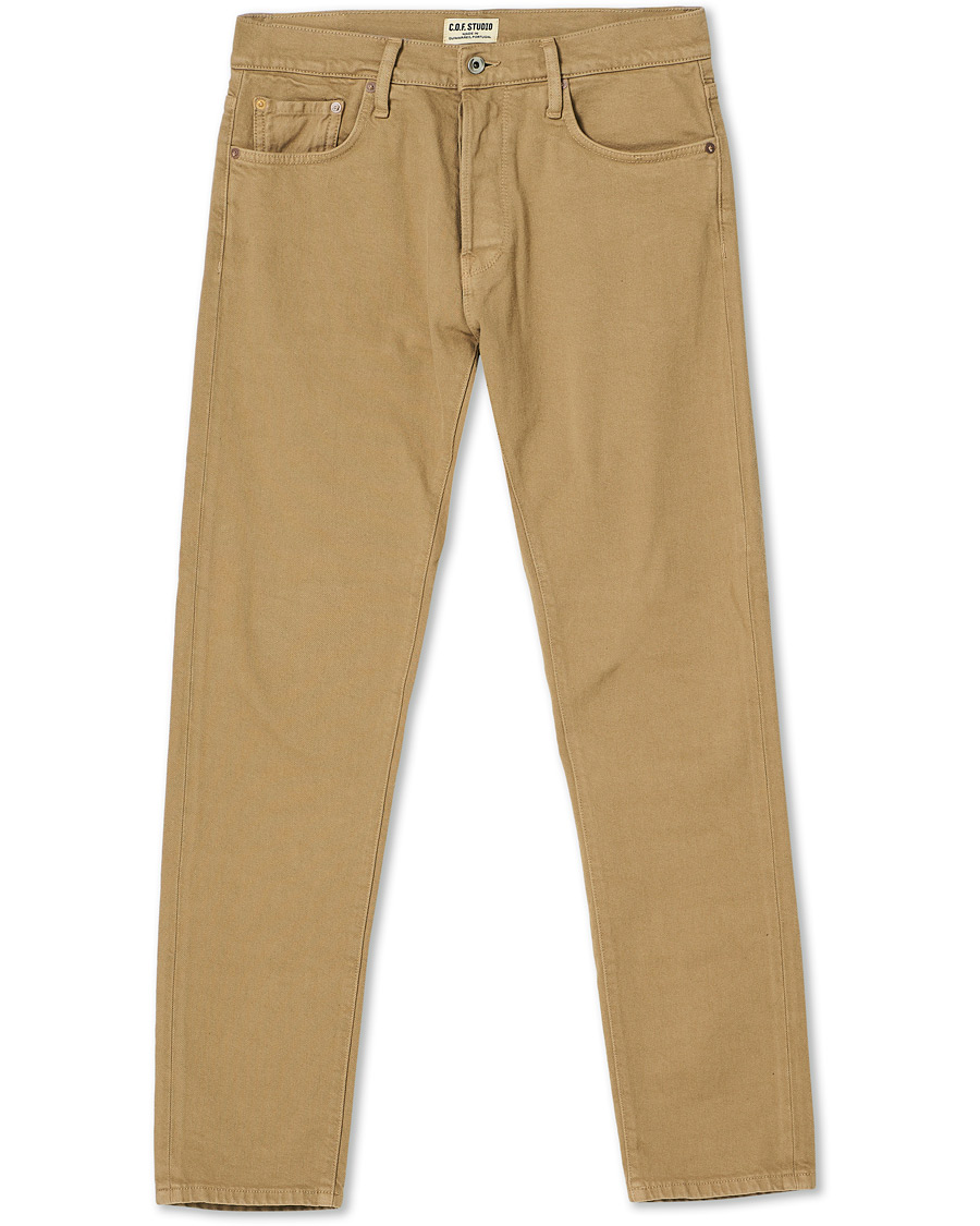 Uomini | Jeans | C.O.F. Studio | M7 Tapered Organic Cotton Stretch Jeans Khaki Beige