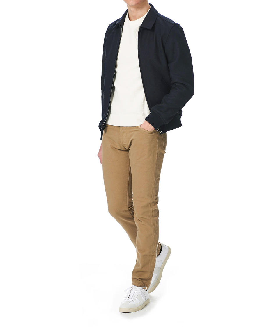 Uomini | Jeans | C.O.F. Studio | M7 Tapered Organic Cotton Stretch Jeans Khaki Beige