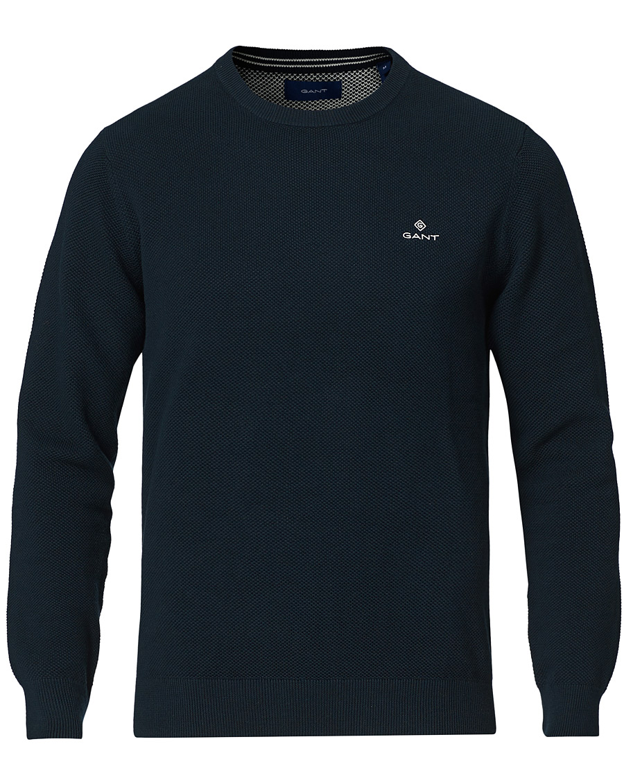 Uomini | Maglieria | GANT | Cotton Pique Crew Neck Eavning Blue