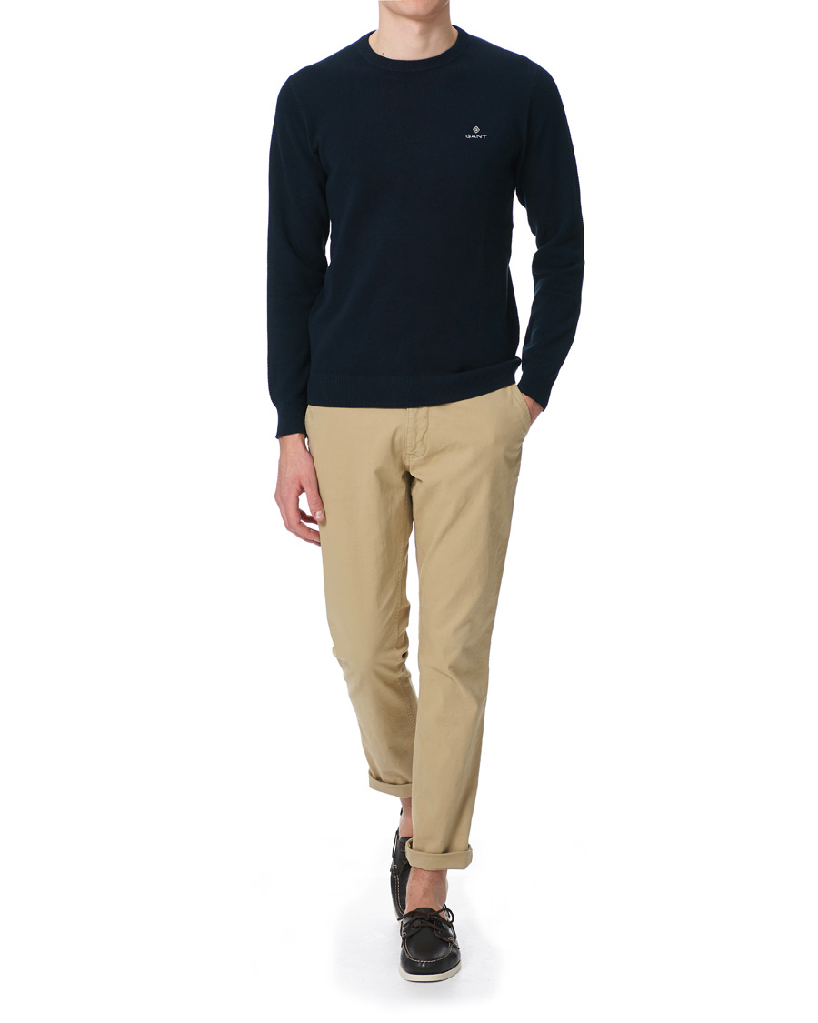 Uomini | Maglieria | GANT | Cotton Pique Crew Neck Eavning Blue