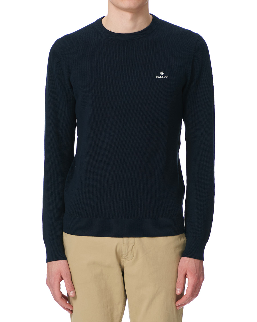 Uomini | Maglieria | GANT | Cotton Pique Crew Neck Eavning Blue
