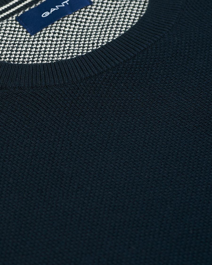 Uomini | Maglieria | GANT | Cotton Pique Crew Neck Eavning Blue