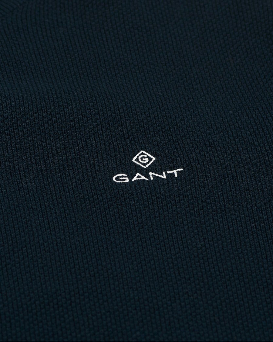 Uomini | Maglieria | GANT | Cotton Pique Crew Neck Eavning Blue