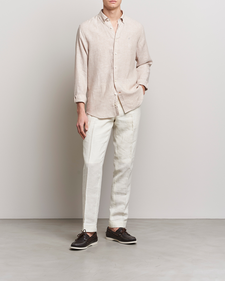 Uomini | Camicie | Morris | Douglas Linen Button Down Shirt Khaki