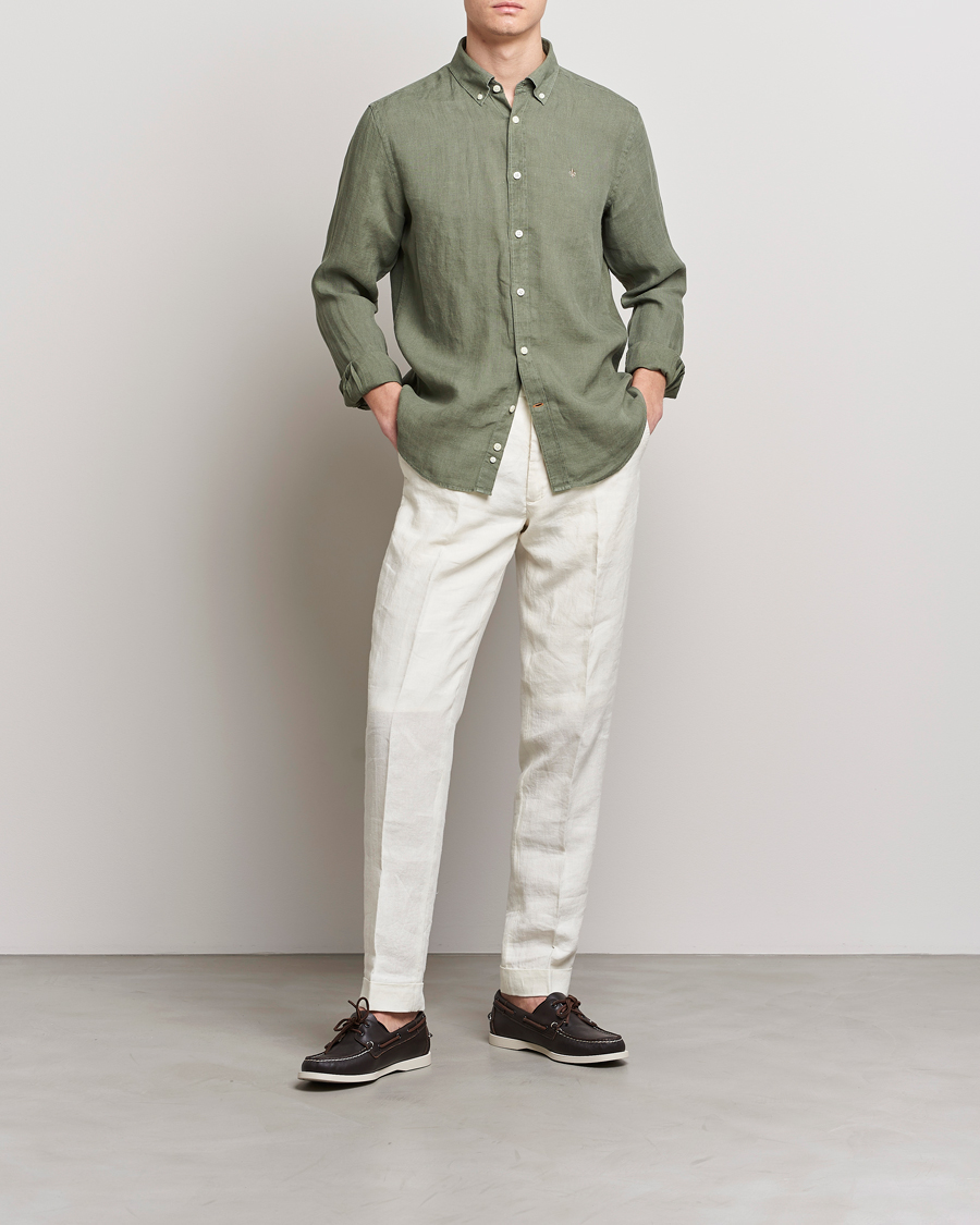 Uomini | Camicie | Morris | Douglas Linen Button Down Shirt Olive