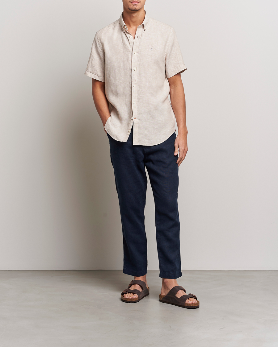 Uomini | Camicie | Morris | Douglas Short Sleeve Linen Shirt Khaki XL