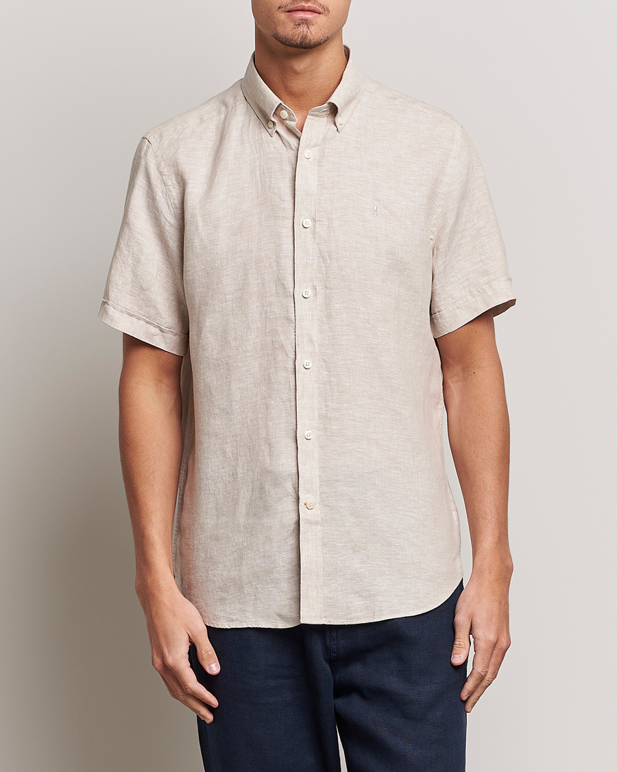 Uomini | Camicie | Morris | Douglas Short Sleeve Linen Shirt Khaki XL