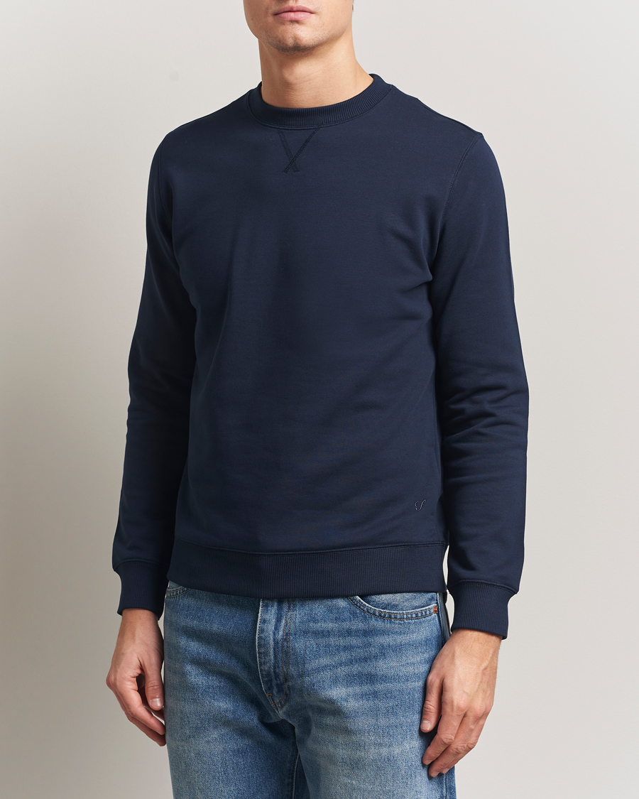Uomini | Maglieria | Stenströms | Cotton Collage Crew Neck Navy