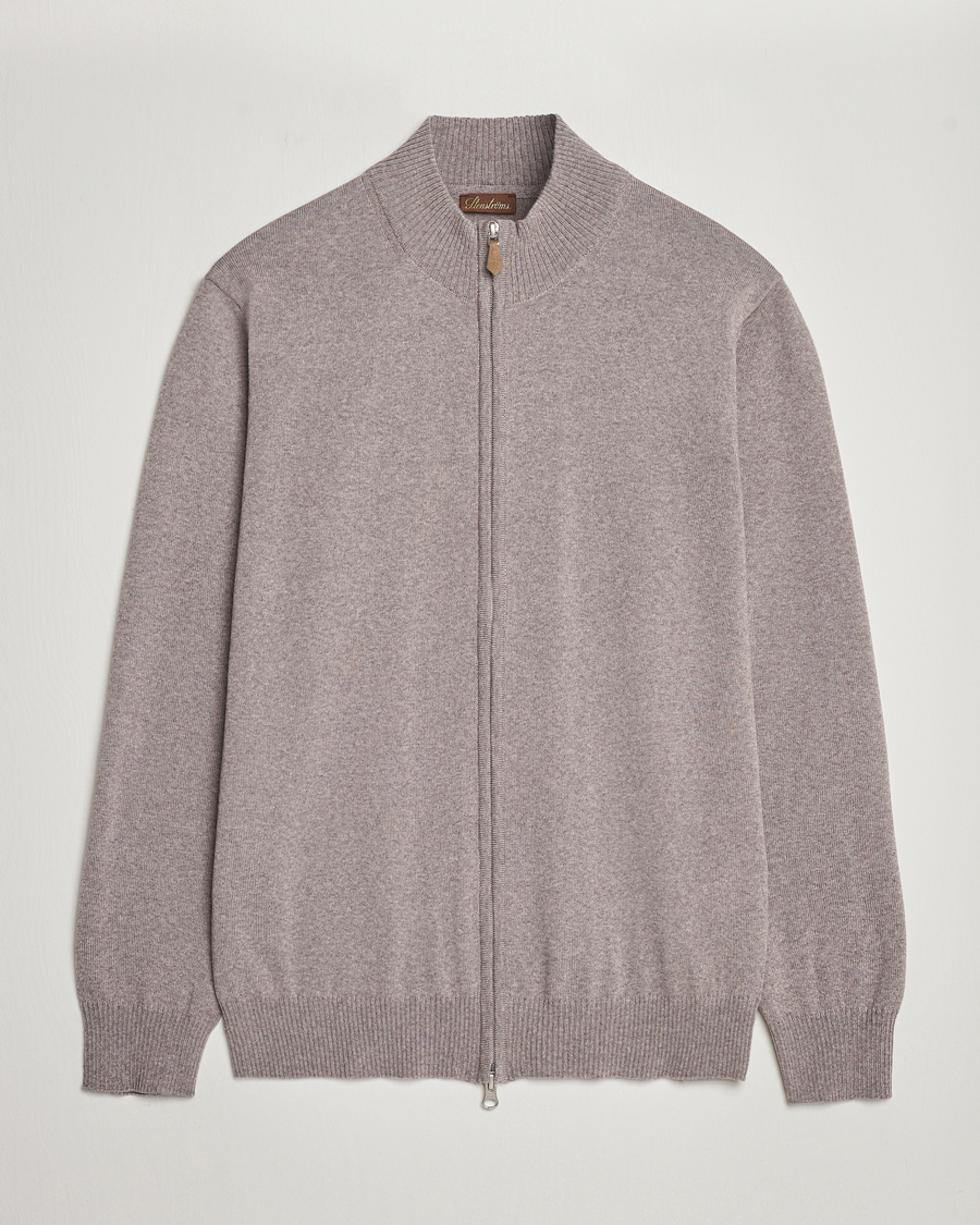Uomini | Maglieria | Stenströms | Merino Wool Full Zip Mud Brown