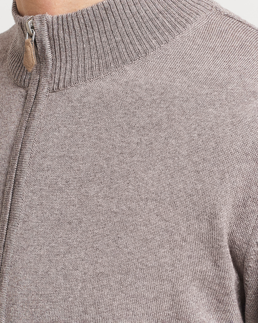 Uomini | Maglieria | Stenströms | Merino Wool Full Zip Mud Brown
