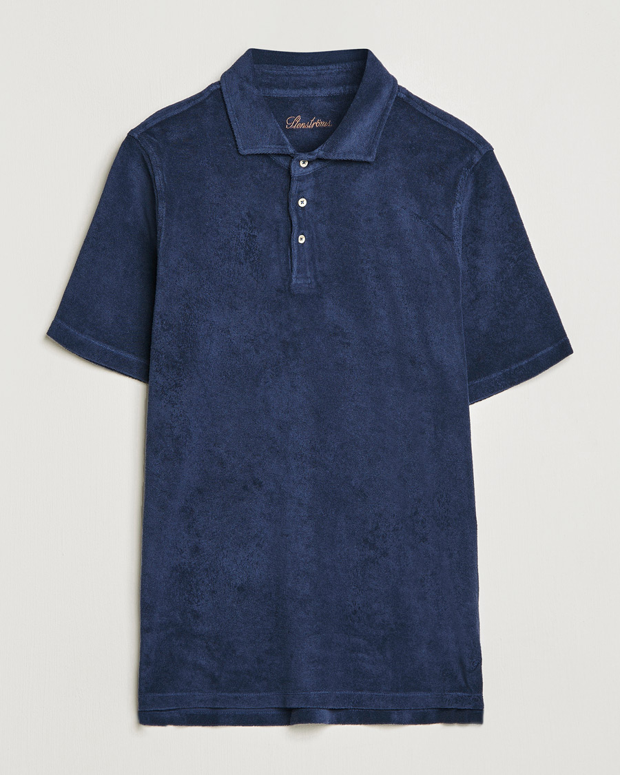 Uomini | Polo | Stenströms | Terry Cotton Poloshirt Navy